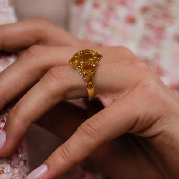 Citrine Diamond Cocktail Ring Abundance and Prosperity November Birthstone - Picture 3 of 8